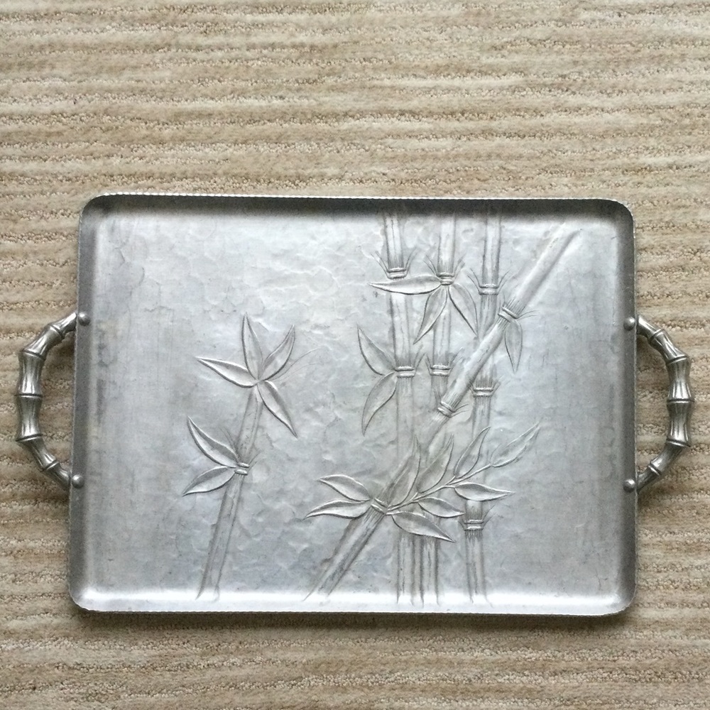 Everlast Silver Embossed Bamboo Metal Serving Tray with Handles